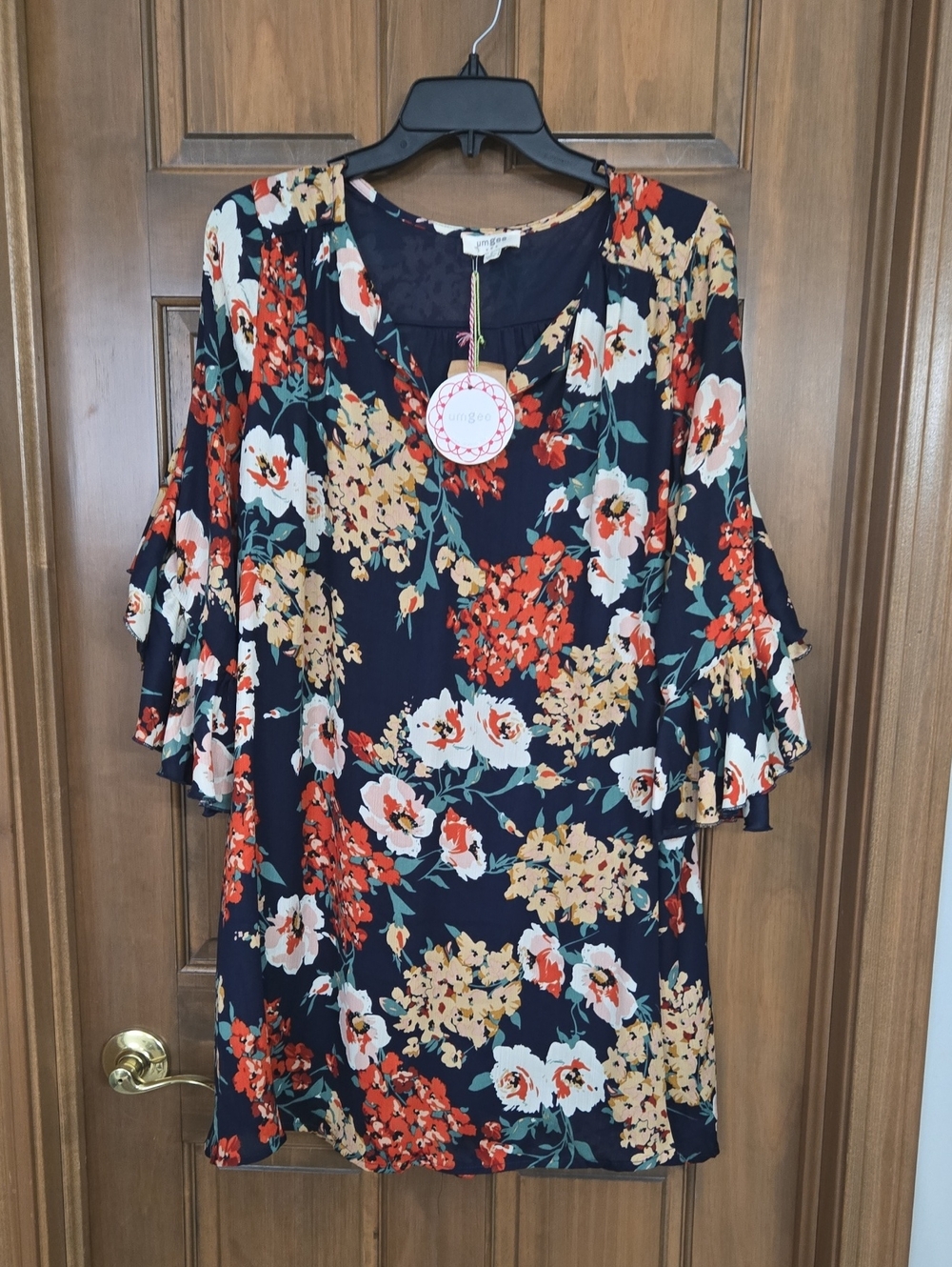 Umgee Navy Floral Ruffle-Sleeve Mini Dress